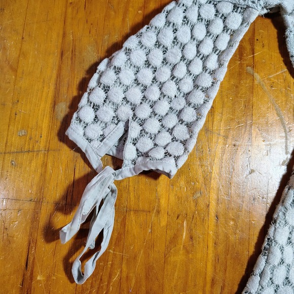 Solitaire Knit Crochet Polka Dot Square Neck 3/4 Sleeve‎ Top Size S Gray - Picture 4 of 11
